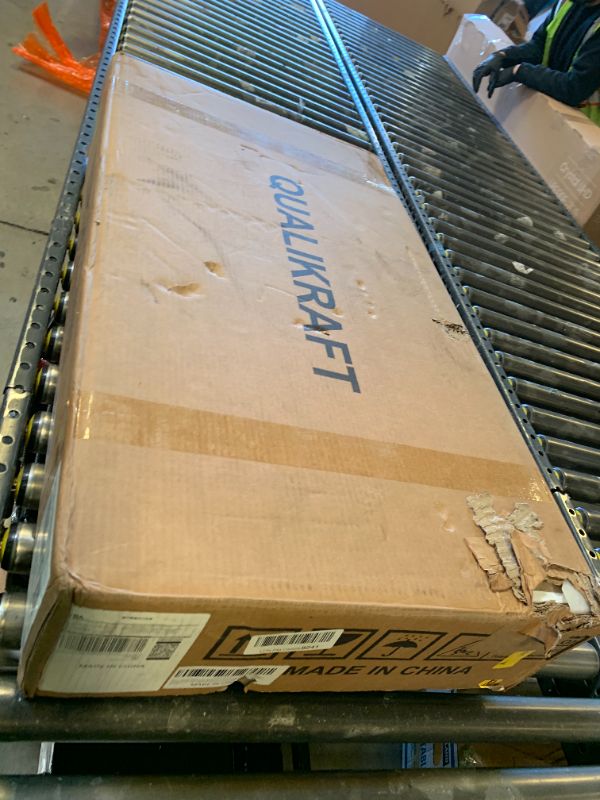 Photo 1 of QUALIKRAFT White Vanity Set with LED Mirror & Stool, Makeup Desk with Built-in Power Outlet (2 AC & 2 USB), 2 Large Drawers & 6 Shelves, Lighted Dressing Table for Bedroom Organization