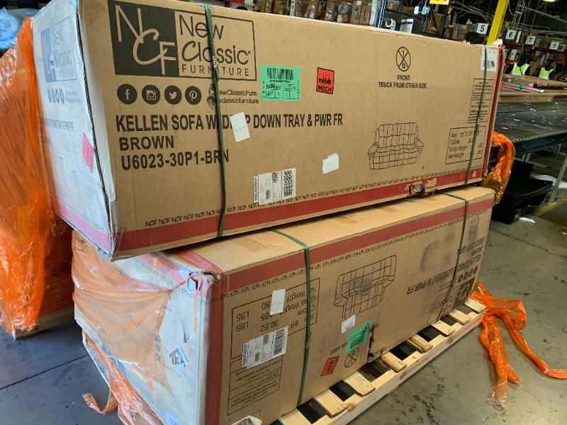 Photo 1 of Benjara Linden 70 Inch Loveseat with Power Recliners, Console, Faux Leather, Brown and Silver