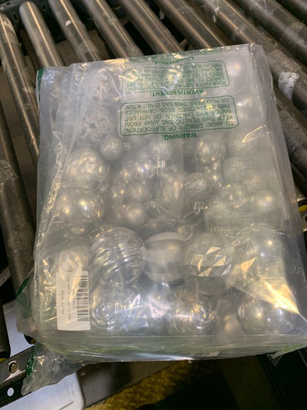 Photo 1 of 100PCS Christmas Ball Ornaments, Assorted Shatterproof Christmas Tree Decorations, Seasonal Decorative Hanging Baubles Decor Set for Xmas/Holiday/Party, Glitter&Painting Ornament Set (Silver)