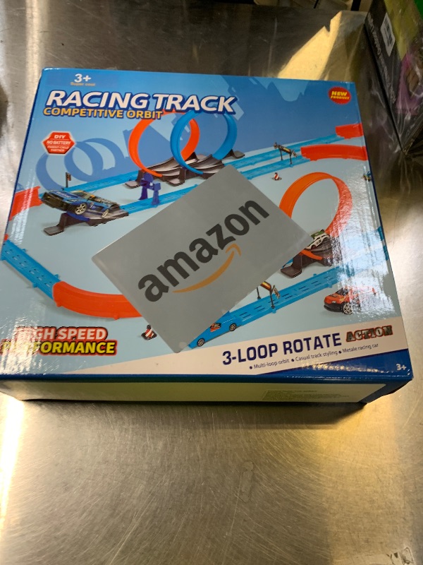 Photo 1 of ?Slot Car Race Track Sets with 360° Thrill Loops & 4 High-Speed Cars, 64 Pcs Large Flexible Racing Track for Kids Ages 3-5 4-8 8-12, Race Car Toys Gift for Boys Girls Birthday Christmas