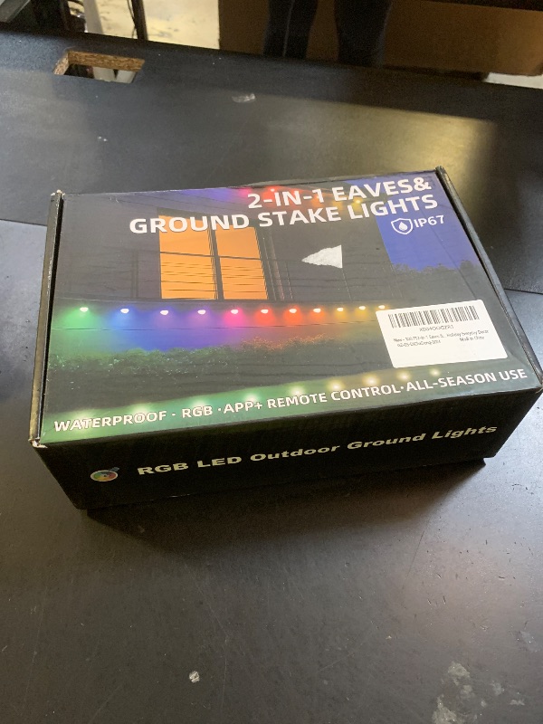 Photo 1 of 100 FT Permanent Outdoor Lights, Waterproof 2-in-1 Eaves & Ground Stakes LED String Lights with App/Remote Control for House, Garden– Smart Color-Changing Lighting for Halloween Christmas Decorations