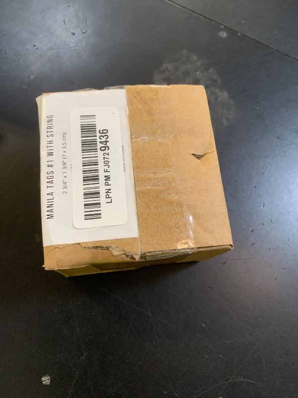 Photo 1 of 100 Small Manila Paper Tags with String - #1, 2 3/4” x 1 3/8” - Hang Shipping Labels with String Attached and Reinforced Hole, Pre-Strung Tags