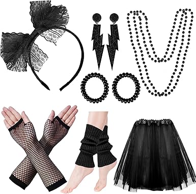 Photo 1 of 80s Costumes for Women, 80s Accessories Set with Fishnet Gloves Leg Warmers, Tutu Skirts for 1980s Theme Party Outfits
