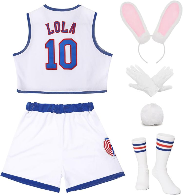 Photo 1 of Women Lola #10 Jersey Space Movie Halloween Costumes Cheerleading Top&Shorts Outfit with 4pcs Accessories XS-XXL