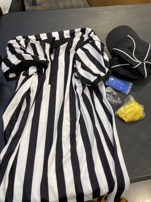 Photo 1 of 3 Pcs Referee Shirt, Referee Costume Men Women Zipper Collar Black and White Striped Ref Shirt for Football Soccer Sports
