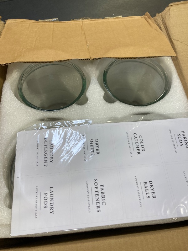 Photo 1 of 4 Pack Glass Jars with Lids and Labels, Glass Containers for Laundry Room Organization and Storage, Half Gallon Airtight Glass jars Holder for Laundry Detergent, Pods, Scent Booster Beads, 4 Spoons