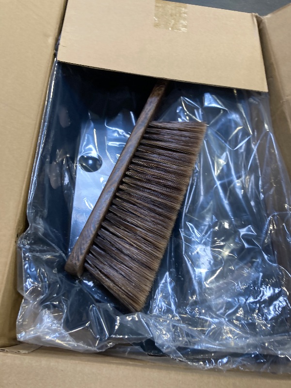 Photo 1 of 17In Extra Large Dust pan and Brush Set,Commercial Heavy-Duty Dust Pans and Wood Broom,Clip on Dust Pan Metal Edge Flat Against Floor for Patio/Pet/Car/Outdoor-Rubber Coated Easy to Grasp Handle