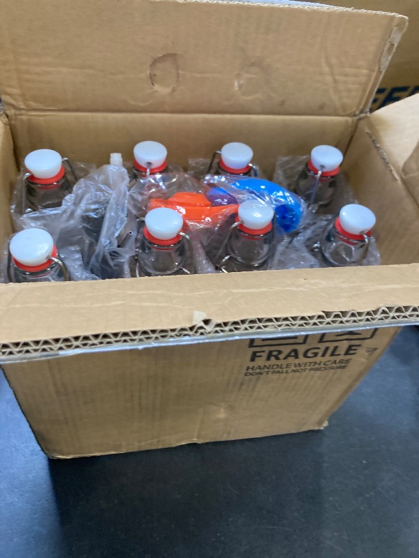 Photo 1 of 8 Set 16 OZ Swing Top Glass Bottles - Flip Top Beer Brewing Bottles with Stopper for Fermentation, Kombucha, Mead Kefir, Vanilla Extract, Juice, Tea, Wine, Soda - Airtight Cap Lids, Bonus 2 Pourers