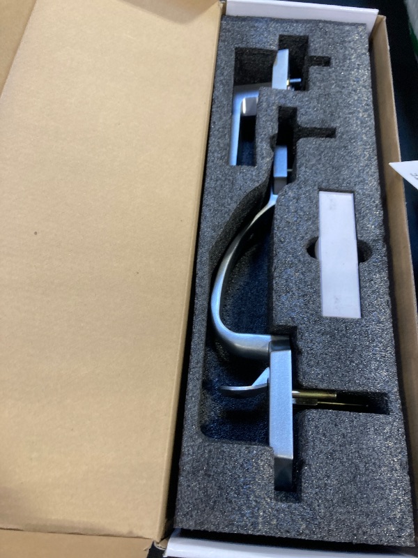 Photo 1 of 52HZ Front Door Handle, Silver Exterior Door Handle with Reversible Lever, Entry Door Handles Interior, Front Door Handle No Lock, Outdoor Door Handle Set for Left & Right Hand Door