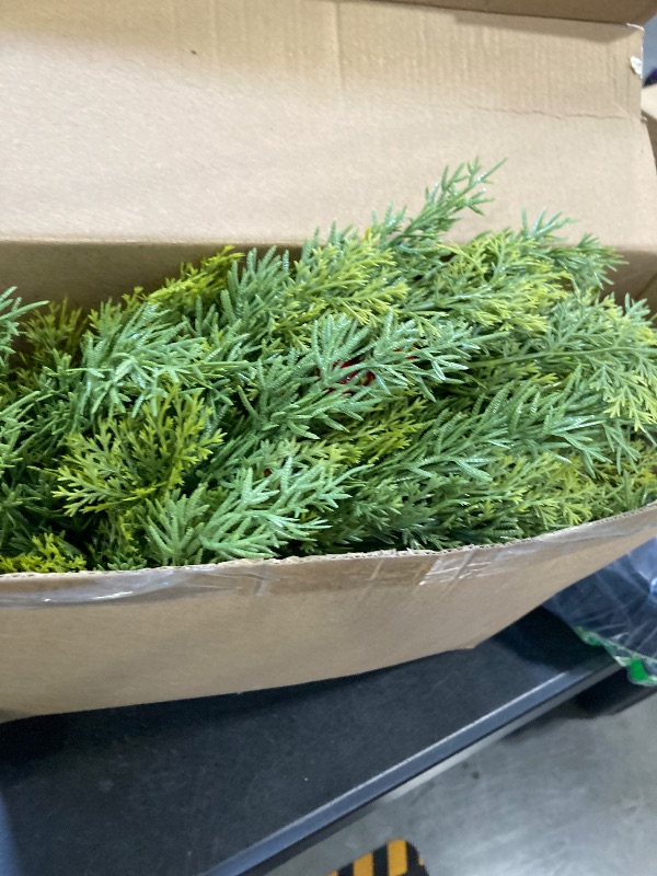 Photo 1 of 6.5FT Christmas Garland with Lights & Timer,Realistic Green Cedar Garland Battery Operated with Pinecones,Red Berry,Lush Pine Needle Cypress Garland for Mantle,Table,Fireplace,Stairs Railing,Door