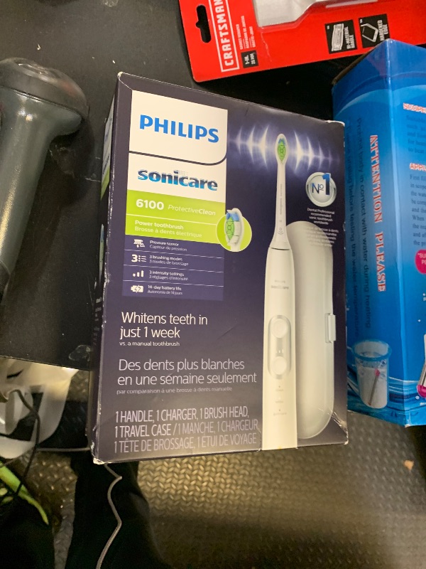 Photo 1 of PHILIPS Sonicare ProtectiveClean 6100 Rechargeable Electric Toothbrush, with Pressure Sensor, 3 Cleaning Modes, SmarTimer and QuadPacer, 14-Day Battery Life, Travel Case, White, Model HX6877/21