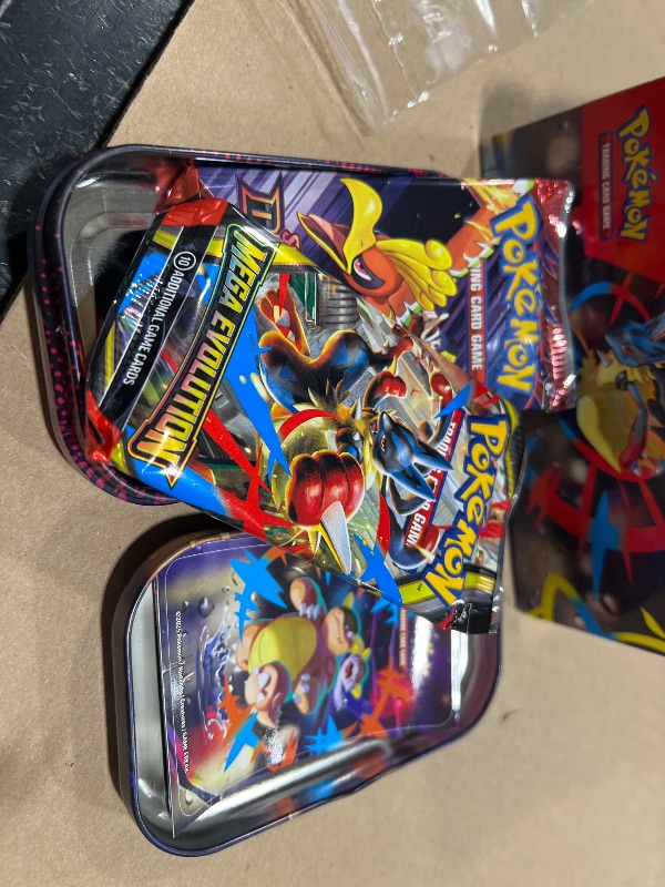 Photo 1 of opened ----------------------------missing pieces------------------------------Pokemon TCG: Mega Evolutions Mega Heroes Mini Tin Display (10 Tins)
