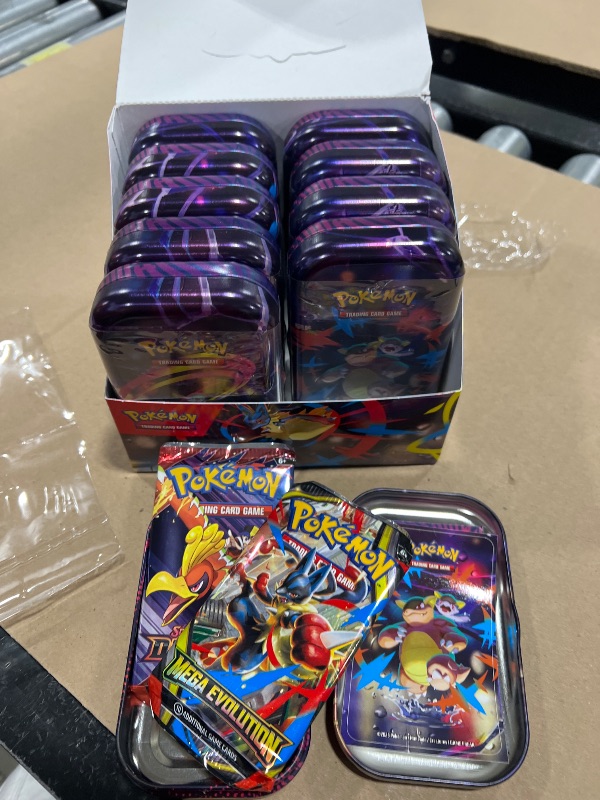 Photo 1 of opened ----------------------------missing pieces------------------------------Pokemon TCG: Mega Evolutions Mega Heroes Mini Tin Display (10 Tins)