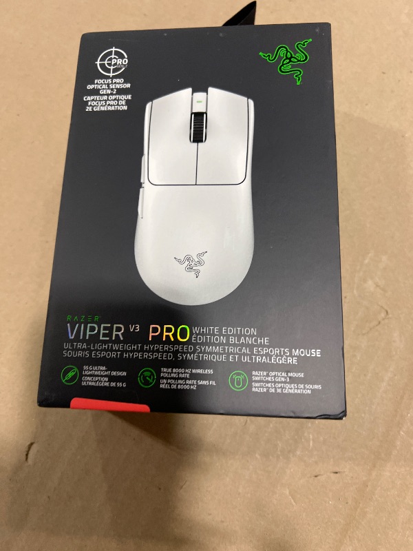 View 2 of Razer Viper V3 Pro Wireless Esports Gaming Mouse: Symmetrical - 55g Lightweight - 8K Polling - 35K DPI Optical Sensor - Gen3 Optical Switches - 8 Programmable Buttons - 95 Hr Battery - White