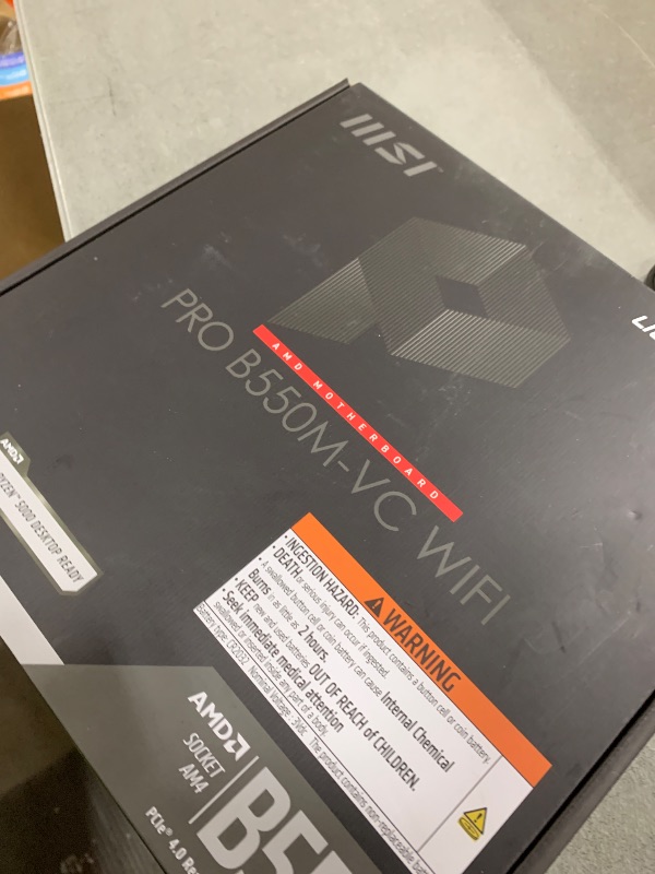 Photo 1 of MSI PRO B550M-VC WiFi ProSeries Motherboard (AMD Ryzen 5000 Series, AM4, DDR4, PCIe 4.0, SATA 6Gb/s, M.2, USB 3.2 Gen 2, HDMI/DP, Wi-Fi 6E, Bluetooth 5.2, mATX)