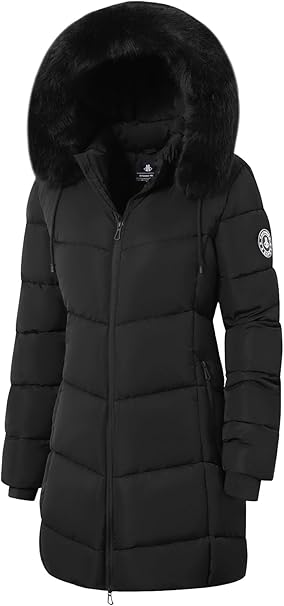 Photo 1 of ASPO Women's Winter Puffer Coats Thicken Fleece Lined Waterproof Parka Warm Down Jacket Faux Fur Detachable Hood Hiking Snow / XXL