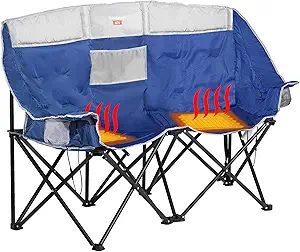 Photo 1 of SUNNYFEEL Heated Double Camping Chair, Oversized Folding Loveseat Chair, Heavy Duty Portable/Foldable Lawn Chair for Beach/Outdoor/Travel/Picnic, Fold Up Camp Chairs for Adults 2 People