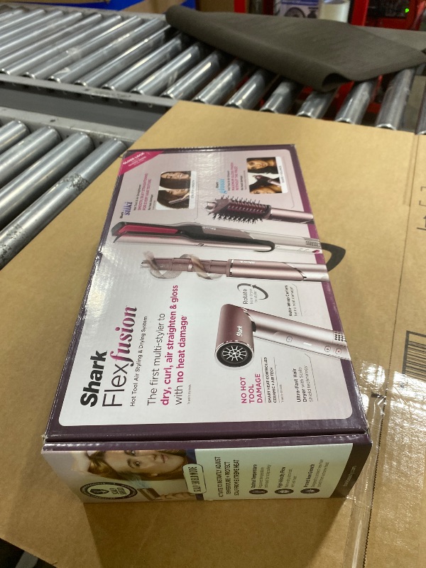 Photo 1 of Shark FlexFusion Hair Straightener & Powerful Hair Dryer with Fusion Hair Brush, Ceramic Air Styler with Auto-Wrap Curlers & Concentrator, Ceramic Plates, Cosmic Blush HD641S