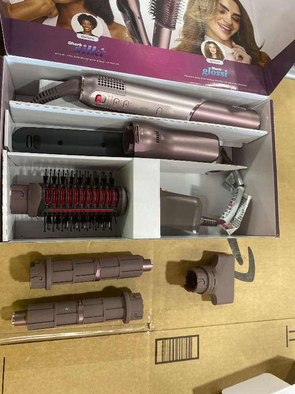 Photo 1 of Shark FlexFusion Hair Straightener & Powerful Hair Dryer with Fusion Hair Brush, Ceramic Air Styler with Auto-Wrap Curlers & Concentrator, Ceramic Plates, Cosmic Blush HD641S