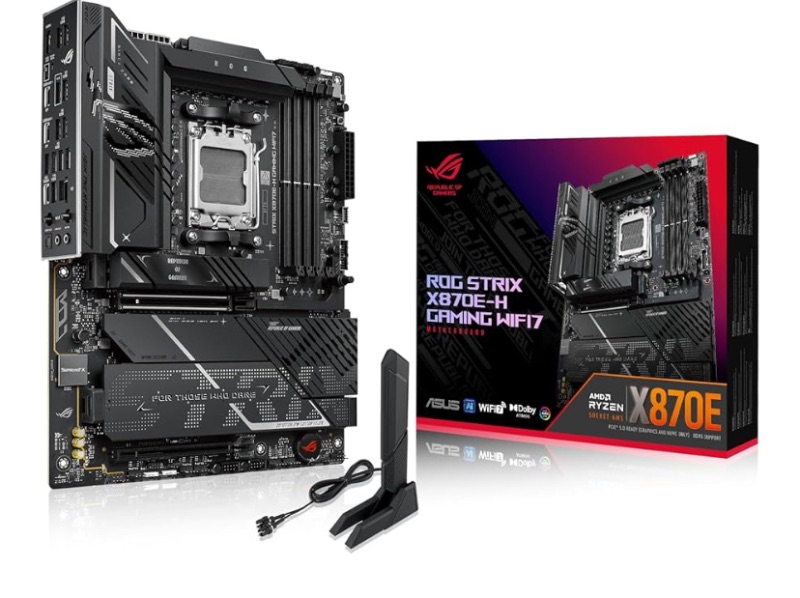 Photo 1 of ASUS ROG Strix X870E-H Gaming WIFI7 AMD X870E-H ATX Motherboard with 16+2+1 Power Stages, Dynamic OC Switcher, Core Flex, DDR5 AEMP, 4X M.2, PCIe 5.0, Q-Release, Dual USB4 Ports and USB 10Gbps Type-C
