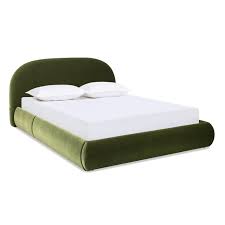 Photo 1 of Archie Puffy Grounded Upholstered Platform Bed, Queen, Olive Green