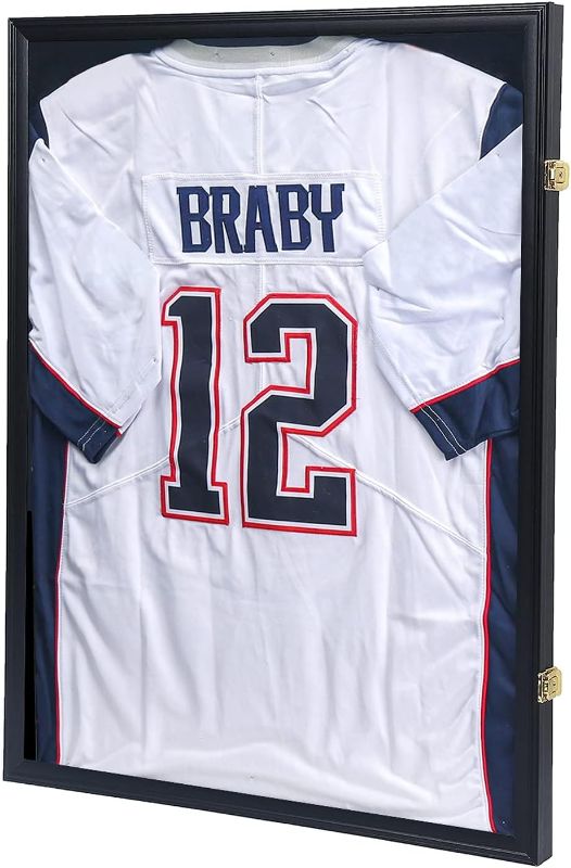 Photo 1 of Jersey Display Frame Case - Large Lockable Frames Shadow Box with UV Protection for Baseball Basketball Football Soccer Hockey Sport Shirt Matte Black Finish 23.25"L x 1.5"W x 31.25"H