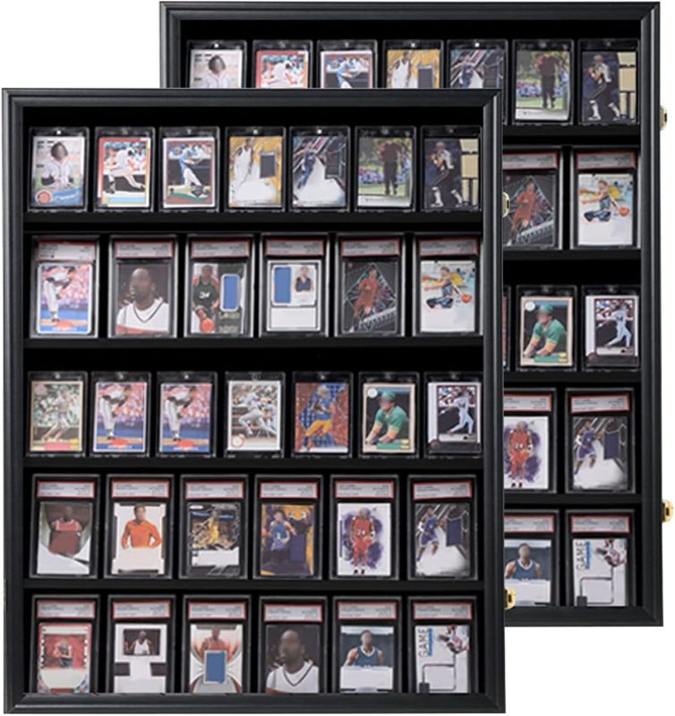 Photo 1 of 2 Pack 35 Graded Sports Card Display Frame -Baseball Card Display Case Lockable - Trading Card Collector Wall Display Holder for Basketball Football Cards, UV Protection Acrylic