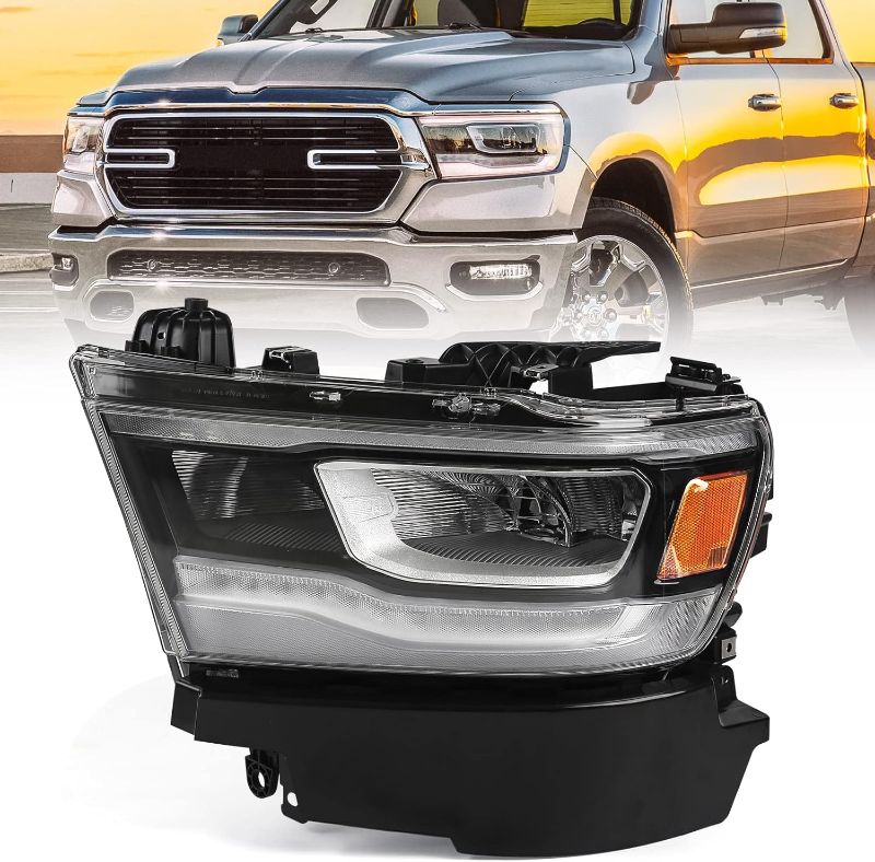 Photo 1 of LED Headlight Assembly Compatible with Dodge Ram 1500 2019-2022 Replacement Headlamp with Silver Frame Driver Left Side LH 68533273AB CH2502332