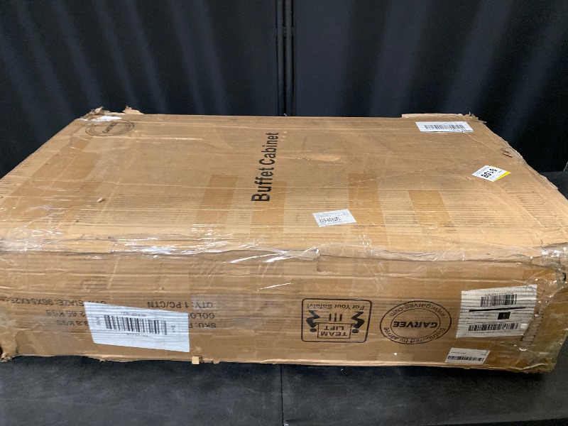 Photo 1 of Kitchen Bakers Rack with Power Outlet, Coffee Bar Cabinet with Storage Shelves, Microwave Stand with Louvred Door Cabinets, Black