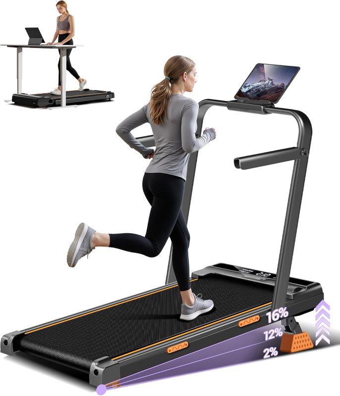 Photo 1 of 16% Incline Walking Pad Treadmills for Home Small, 4-in-1 Under Desk Treadmill with Handles, Foldable Treadmill with 2.5 HP Quiet Brushless, 330 LBS Capacity