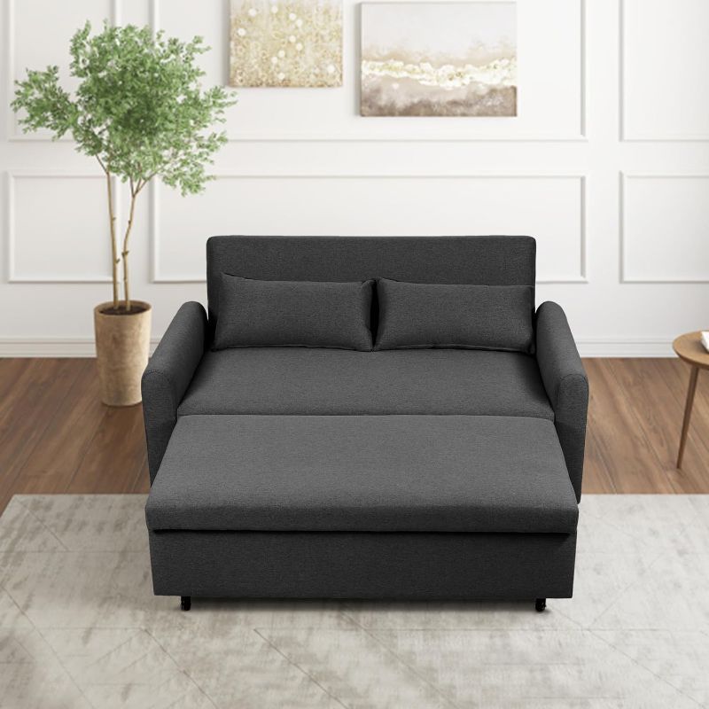 Photo 1 of 64'' Sofa, Loveseat with Side Pockets and Lumbar Pillows for Living Room, Apartment (Grey)