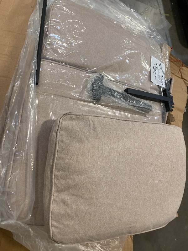 Photo 1 of Sectional Couches for Living Room: Beige 3-Seat Couch for Apartment Loft Studio Linen Fabric