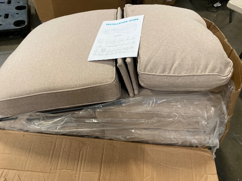 Photo 1 of Sectional Couches for Living Room: Beige 3-Seat Couch for Apartment Loft Studio Linen Fabric