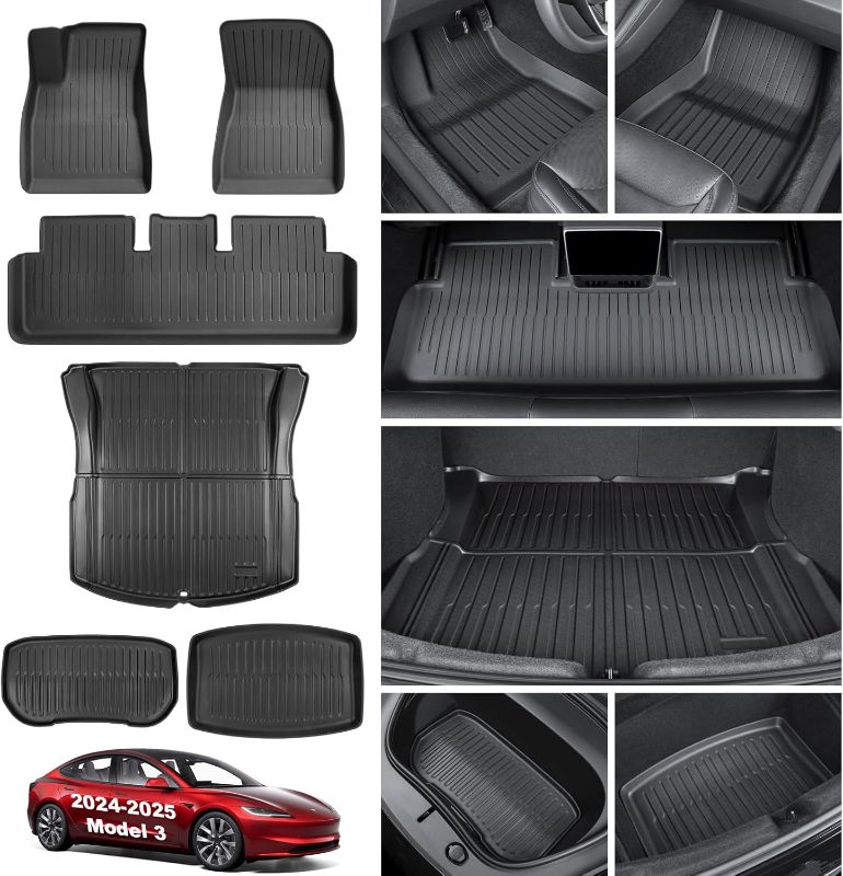 Photo 1 of 6PCS Floor Mats Trunk Mats for Tesla Model 3 2025 Durable TPE Cargo Liners All Weather Waterproof Anti-Slip Mats for Tesla Model 3 Highland 2024-2025 5-Seater Accessories