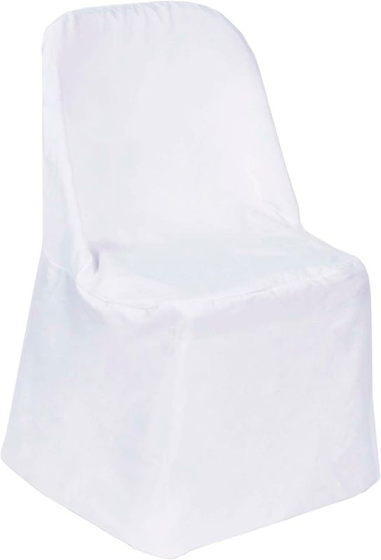 Photo 1 of 60 PCS White Linen Polyester Folding Chair Cover Dinning Chair Slipcover for Wedding Party Event Banquet Catering