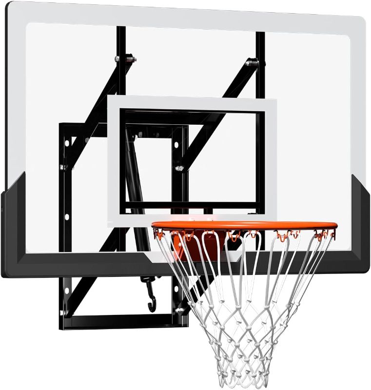 Photo 1 of Wall Mounted Basketball Hoop 45-48in Basketball Hoop with Shatterproof Backboard, 7.5FT-10FT Height Adjustable?mountable Garage Mounted Outdoor