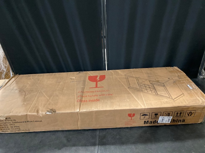 Photo 1 of Coffee Bar Cabinet with Fridge (Fridge Included), Large Liquor Bar Cabinet with LED Lights, Glass Holder & Wine Rack, Wine Cabinet with Human Body Sensor, Buffet Sideboard for Home, Black