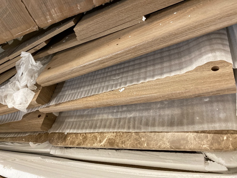 Photo 1 of Fluted Nightstand with 2 Drawers, Bedside Table with Faux Marble-Top, Engineered Wood End Table with Curved Corners, Metal Handle, Modern Night Stand for Bedroom, Small Spaces, Natural Oak