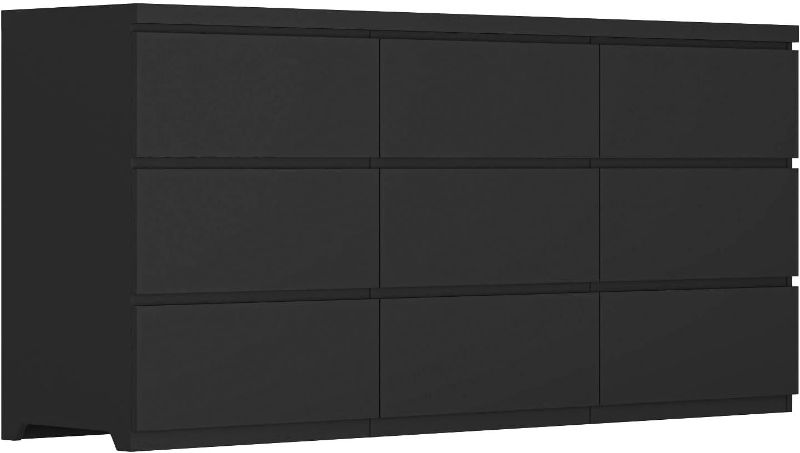 Photo 1 of Black 9 Drawer Dresser for Bedroom,Modern 63'' Long Deep Drawer Dresser,Wide Storage Chest of Drawer Storage Organizer for Living Room,Entryway