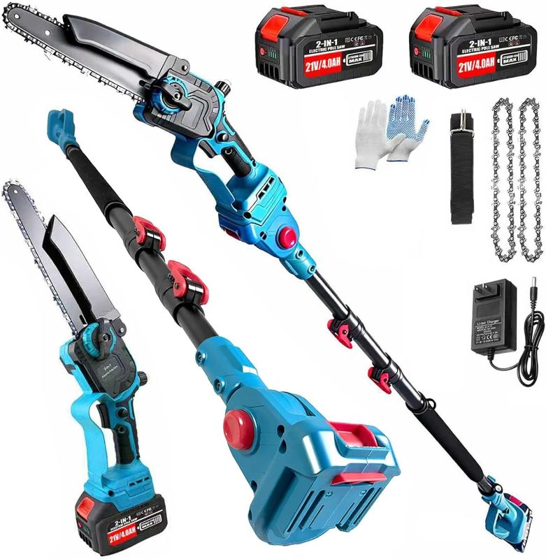 Photo 1 of 2-in-1 Electric Pole Saw & 8 Inch Cordless Mini Chainsaw for Tree Trimming, Brushless Motor with 16FT Extension Pole & 2×4.0Ah Batteries, Tree Trimmer Limb Branch Cutter Pruner