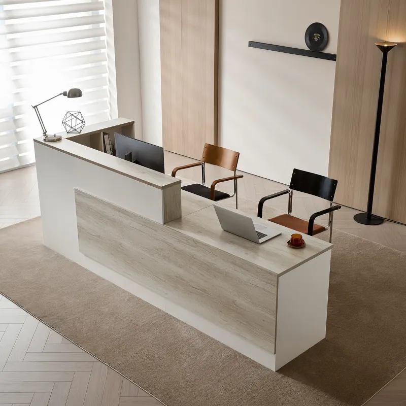 Photo 1 of (unknown partial set) Modern Ergonomic L-Shaped Reception Desk With Elevated Right-Side Storage