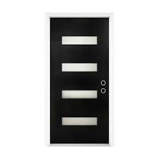 Photo 1 of 36x80 Fiberglass Entry Door Black 4-Lite Frosted Glass Right Hand Inswing Weatherproof LVL Stile left inswing