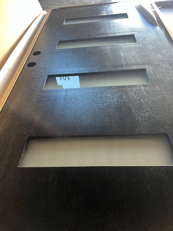 View 3 of 36x80 Fiberglass Entry Door Black 4-Lite Frosted Glass Right Hand Inswing Weatherproof LVL Stile left inswing