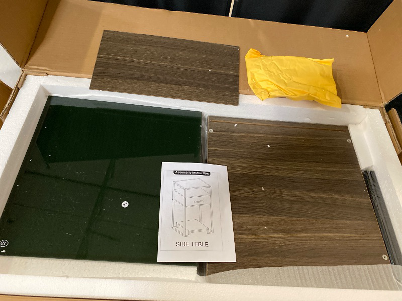 Photo 1 of Nightstand, End Table with Storage Drawer and 3-Tier Storage & Tempered Glass Top, Bedside Furniture with Steel Frame, Side Table for Bedroom, Dorm, Easy Assembly