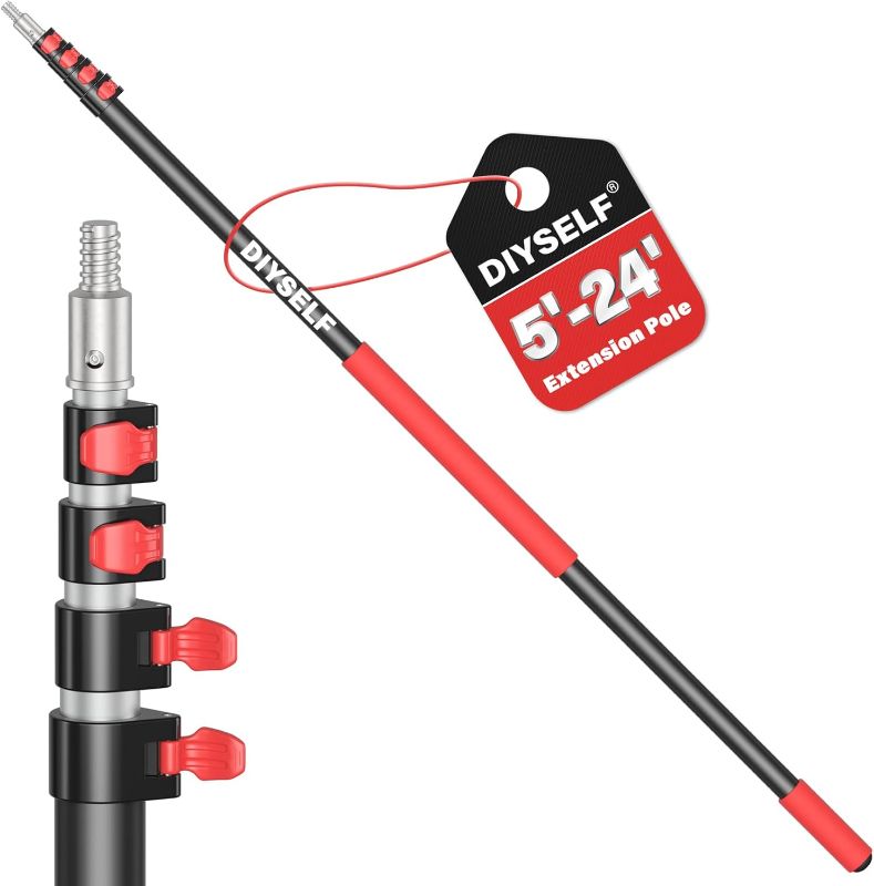 Photo 1 of DIYSELF 24 FT Paint Roller Extension Pole, 5.8-24 Ft Adjustable Telescoping Pole, Sponge Grip, Sturdy Extension Pole for Cleaning, Aluminum Extendable Pole for Painting, Window & Gutter Washing