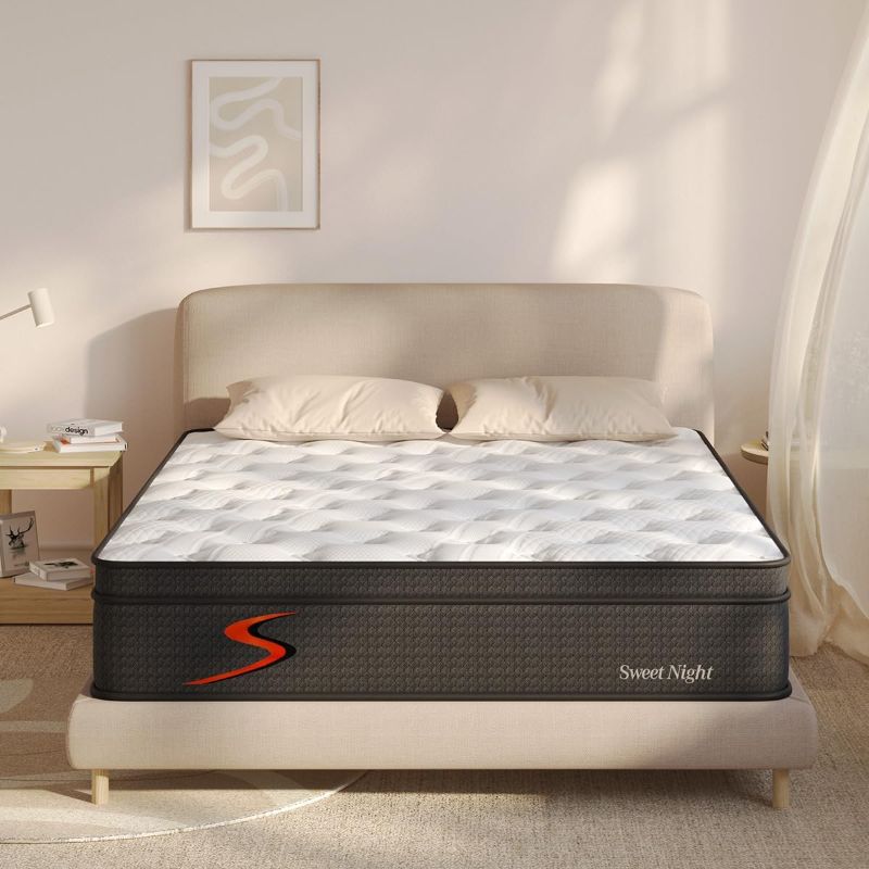 Photo 1 of Queen Mattress in a Box - Gel Memory Foam & Pocketed Spring Hybrid Mattress, Medium Firmness, Black