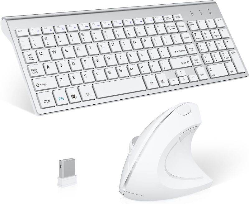 Photo 1 of 2.4GHz Wireless Vertical Ergonomic Mouse and Keyboard Combo Ultra-Thin Portable Size for PC Desktop Computer Laptop Mac Tablet (A) (Right) (White)