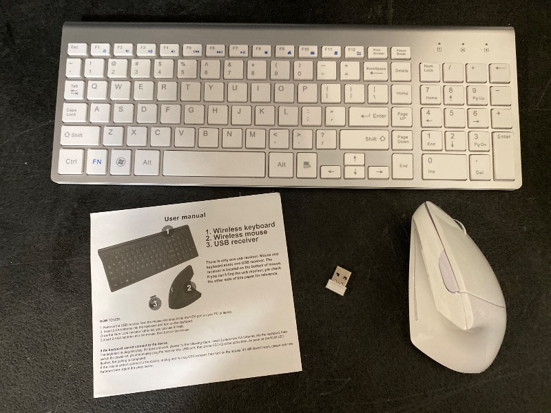 Photo 1 of 2.4GHz Wireless Vertical Ergonomic Mouse and Keyboard Combo Ultra-Thin Portable Size for PC Desktop Computer Laptop Mac Tablet (A) (Right) (White)