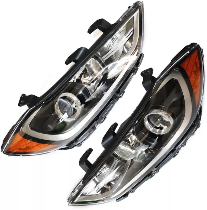 Photo 1 of Headlights Assembly Fit for 2017-2018 Hyundai Elantra Sedan Halogen Headlight Models Only (Not for LED) Clear Lens Black Housing Headlamps Replacement Driver and Passenger Side