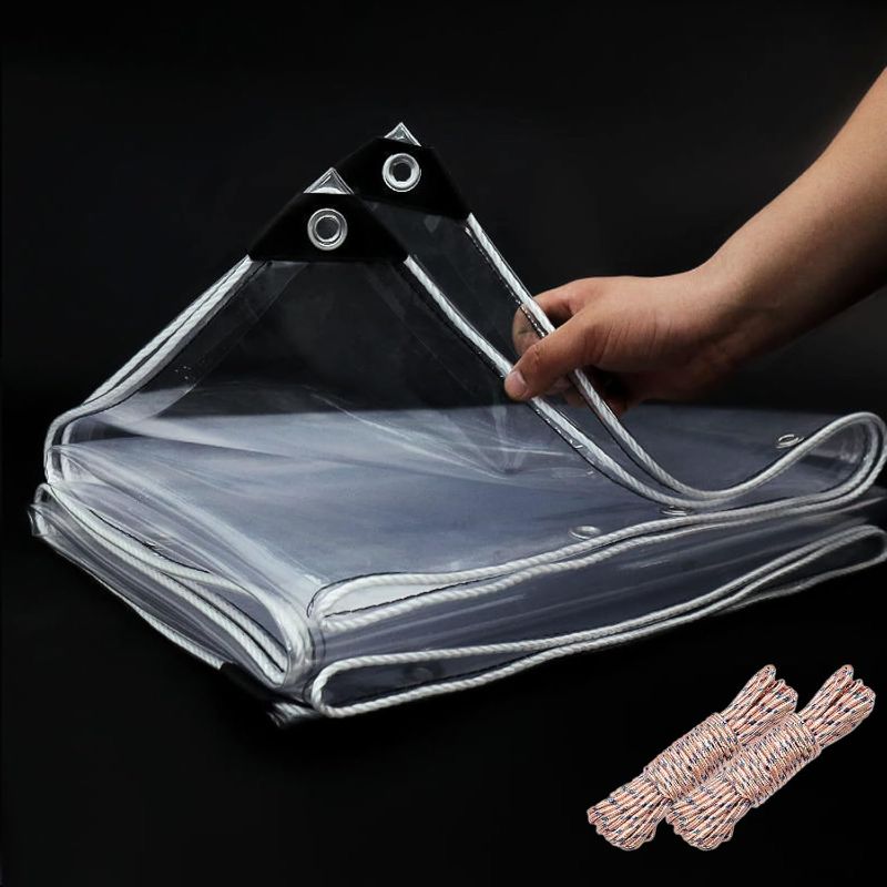 View 1 of 8'x12' 20 Mil Heavy Duty Clear Vinyl PVC Tarp,UV Resistant Glass Tarps Transparent Tarpaulin with Grommets&Reinforced Edges,Suit for Plant Greenhouse Balcony Garden Pet Hutch Roof,Full Size